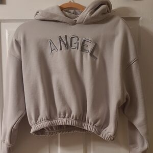 Forever 21 Size S Gray Hoodie with 'ANGEL' Embroidery Crop Waist